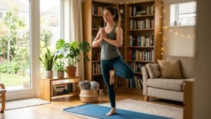 beginner standing yoga pose at home