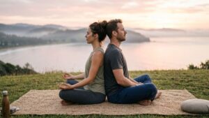 partner breathing pose for relaxation and sleep