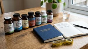 Quality supplements on a table with planner
