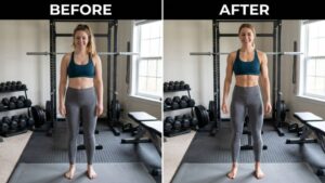 Before and after progress photos of a woman
