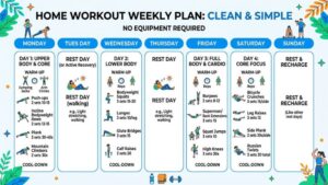 clean and simple workout plan calendar or infographic for home training