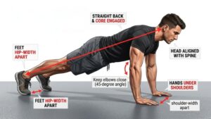 Properly performed push-ups with a straight back