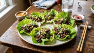 ground beef lettuce wraps on a plate