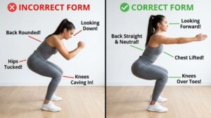 Correct vs wrong squat posture comparison for women
