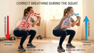 correct breathing pattern inhale down exhale up during squat