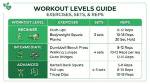 Chest workout routine table for beginner intermediate advanced