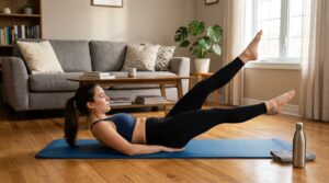 woman doing warmup stretch at home